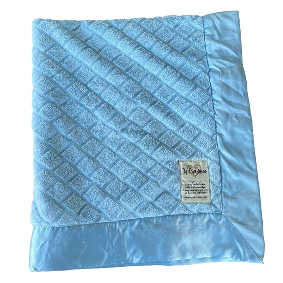 My Blankee Plush Minky Satin Trim Security Baby Blanket Blue 30.5 x 34 GUC - Picture 4 of 11